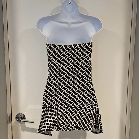 DVF Terry Cloth Cover Up, Chain Link Design, Strapless, Black & White, Size S - Picture 7 of 11